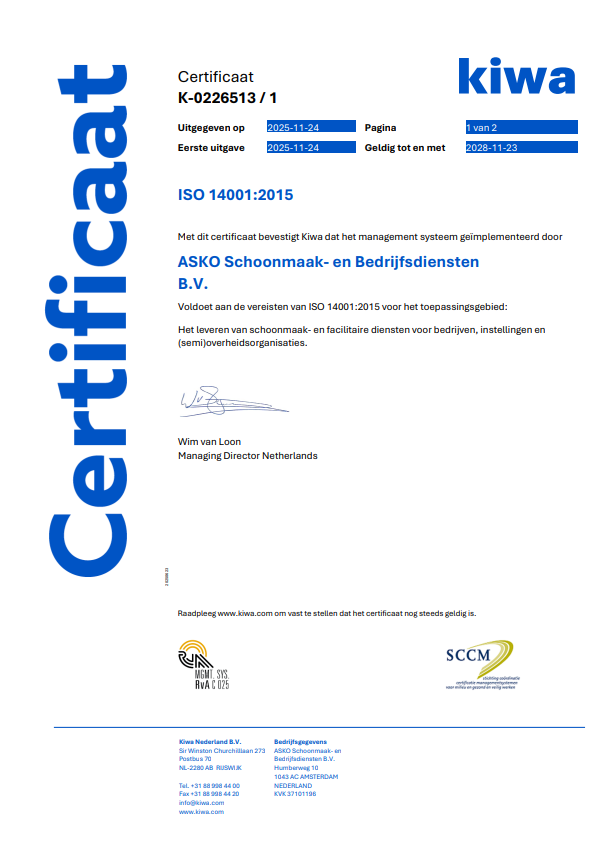 ASKO Schoonmaak ISO 14001 Certificaat