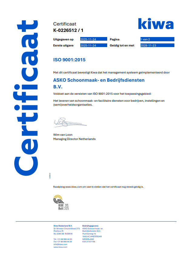 ASKO Schoonmaak ISO 9001 Certificaat